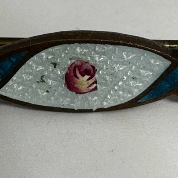 Antique Enamel Guilloche Brooch Pin Flower Blue Gold Plated C clasp - Picture 6 of 16